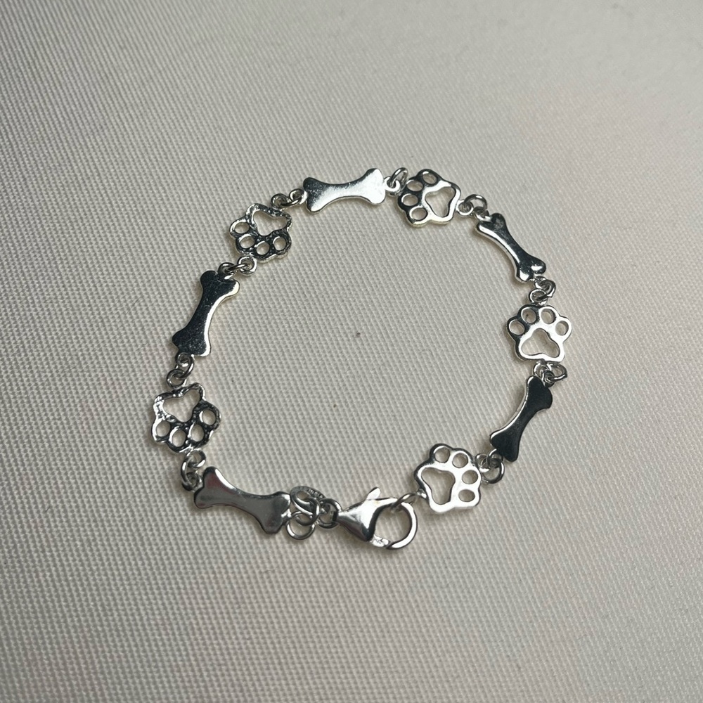 Silver Dog Bone and Paw Bracelet